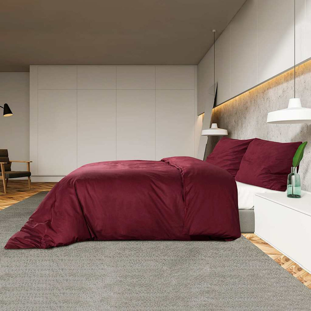 Duvet Cover Cotton Bordeaux 240 x 260 cm Bedding Bed Linen Bedroom Quilt