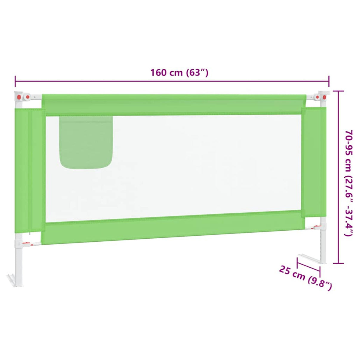 Toddler Safety Bed Rail Fabric (100% Polyester) Green 160 x 25 x 95 cm