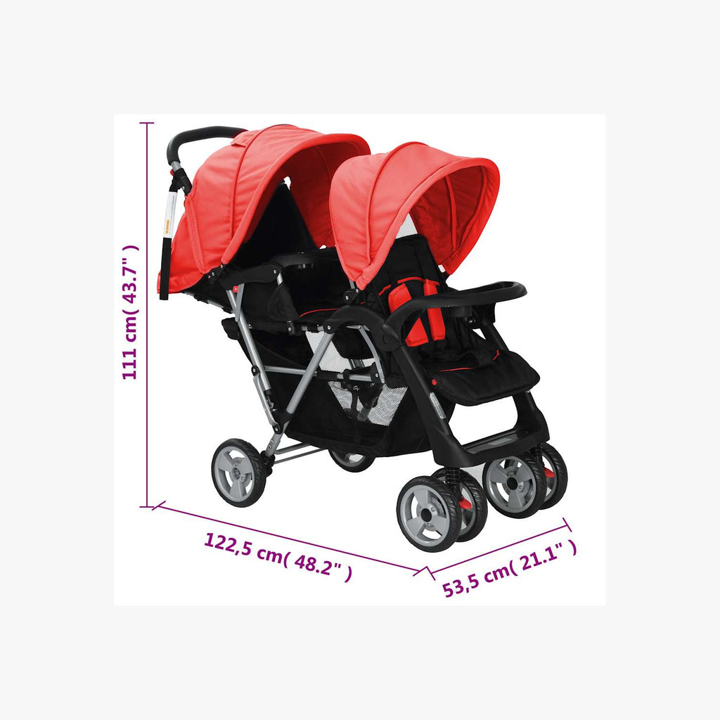 Stroller Steel Red Lockable 122.5 x 53.5 x 111 cm Pushchair Baby Pram