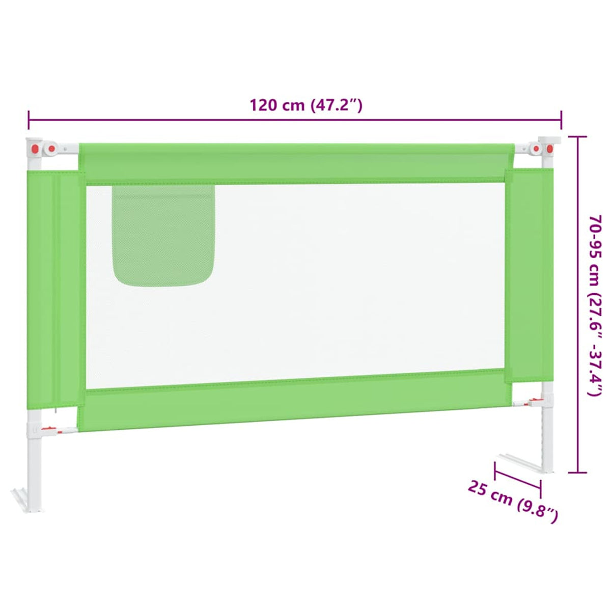 Toddler Safety Bed Rail Fabric (100% Polyester) Green 120 x 25 x 95 cm