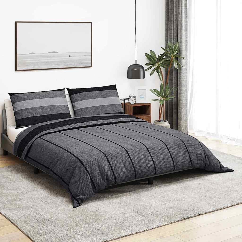 Duvet Cover Cotton Dark Grey 220 x 225 cm Bedding Bed Linen Bedroom Quilt