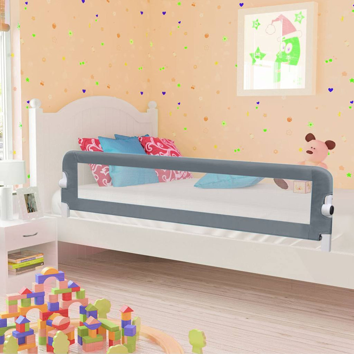 Toddler Safety Bed Rail Polyester Grey 180 x 40.5 x 42 cm Child Bed Guard 5x42cm