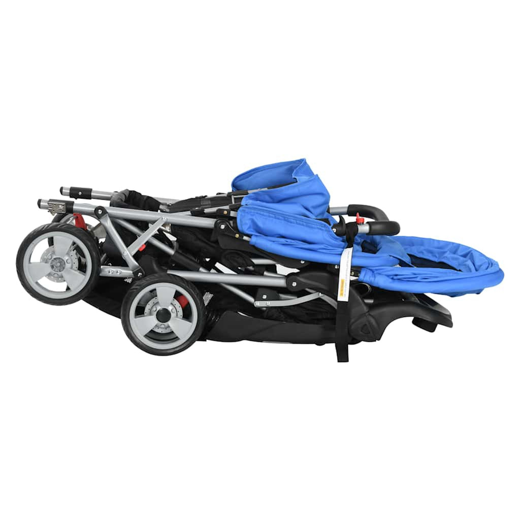 Stroller Steel Blue Lockable 122.5 x 53.5 x 112 cm Pushchair Baby Pram Tandem