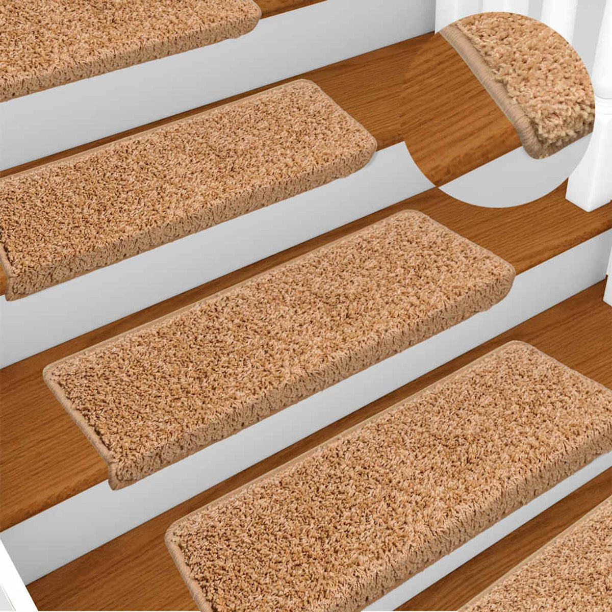 Stair Mats Rectangular Edge Needle-Punched Fabric (100% Beige 65 x 21 x 4 cm