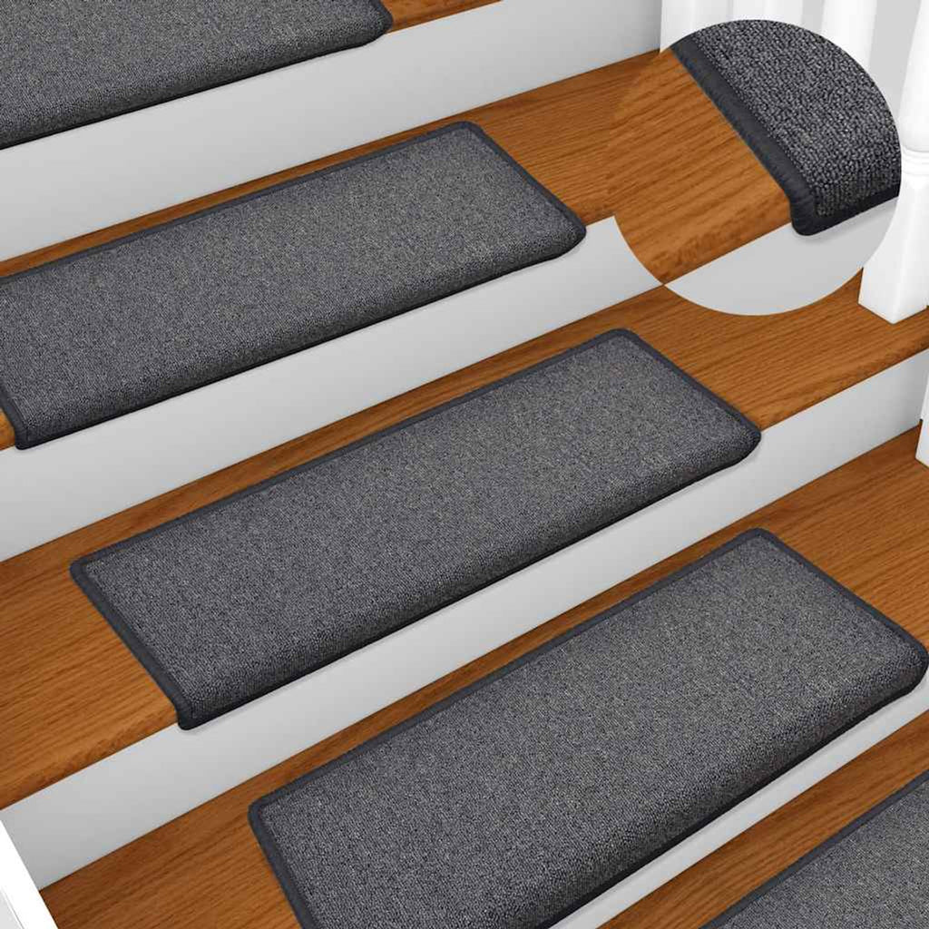 Stair Mats Dark Rectangular Edge Needle-Punched Fabric (100% Dark Grey 15 pcs