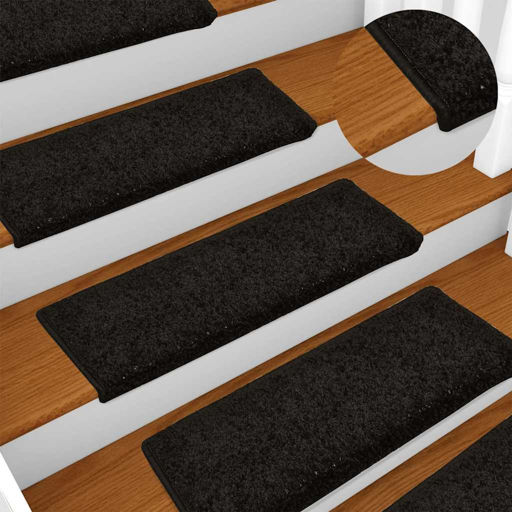 Stair Mats Rectangular Edge Needle-Punched Fabric (100% Black 65 x 21 x 4 cm