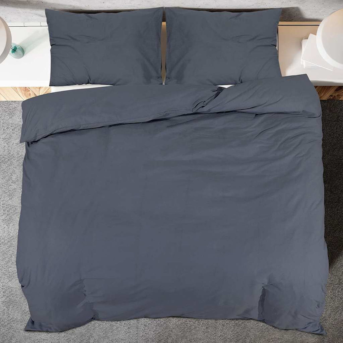 Duvet Cover Cotton Anthracite 200 x 140 cm Bedding Bed Linen Bedroom Quilt