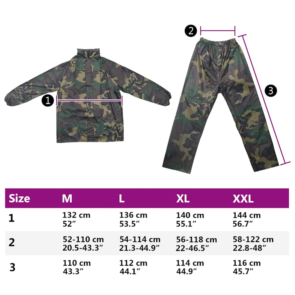 Men'S Camo Print Rain Suit Camouflage - Green x L Waterproof Suits Hood XL