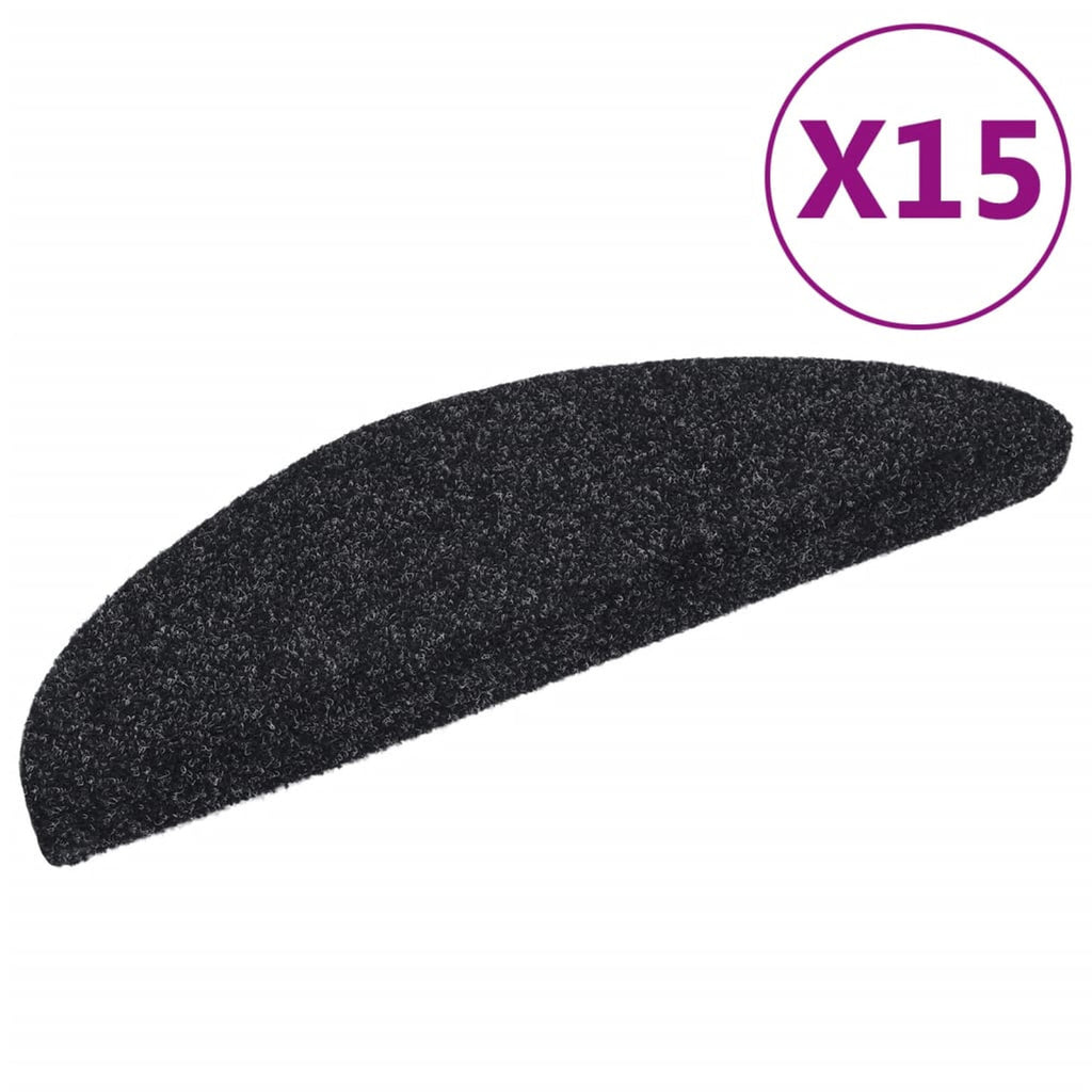 Stair Mats Self-Adhesive Half Round Needle-Punched Fabric (100% Black Floor