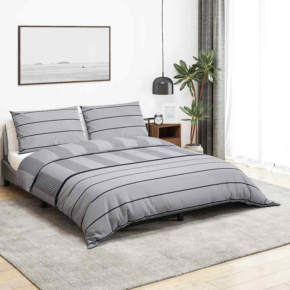 Duvet Cover Cotton Grey 220 x 225 cm Bedding Bed Linen Bedroom Quilt Variant 3