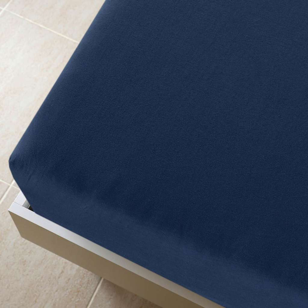 Jersey Fitted Sheet Cotton Navy Blue 200 x 180 cm Bedroom Furniture Bedstead