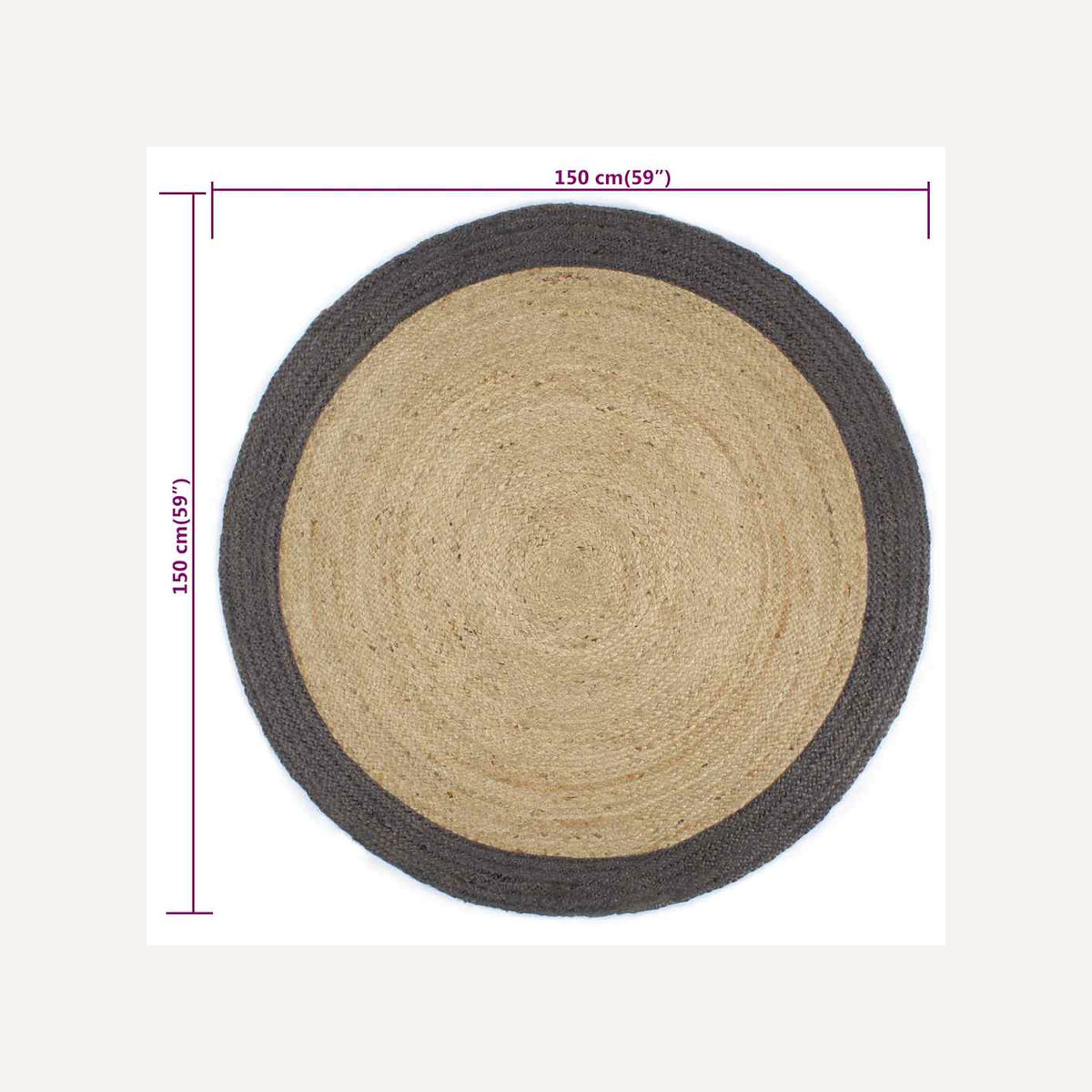 Rug Braided Jute Natural 150 x 150 cm Floor Mat Home Decor Floor Covering Dark