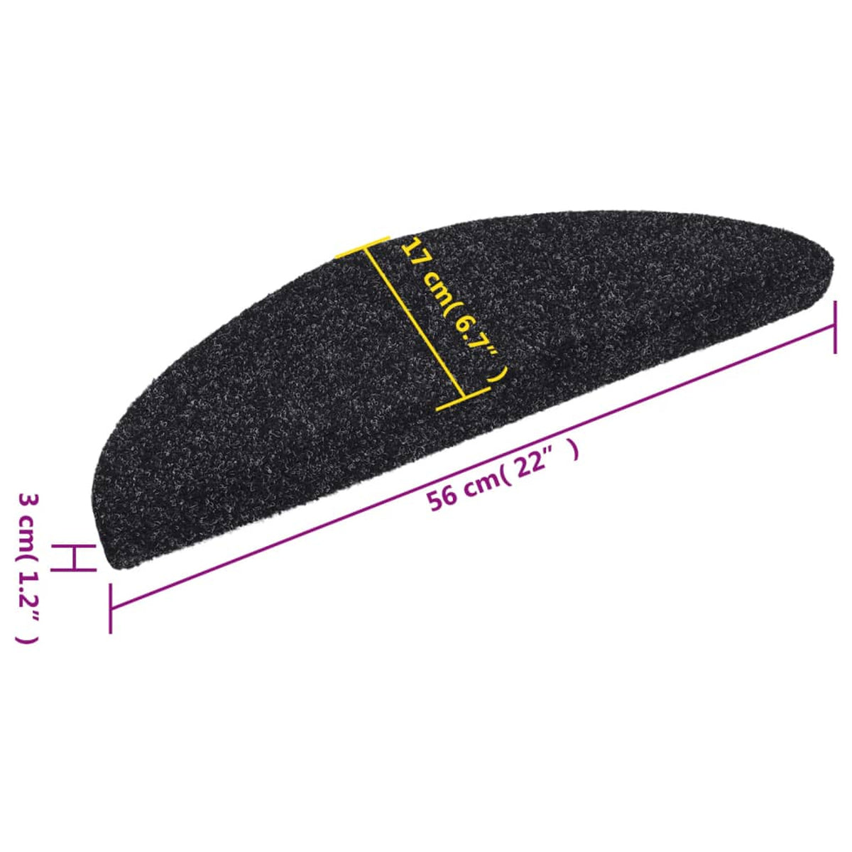 Stair Mats Self-Adhesive Half Round Needle-Punched Fabric (100% Black Floor