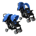 Stroller Steel Blue Lockable 122.5 x 53.5 x 112 cm Pushchair Baby Pram Tandem