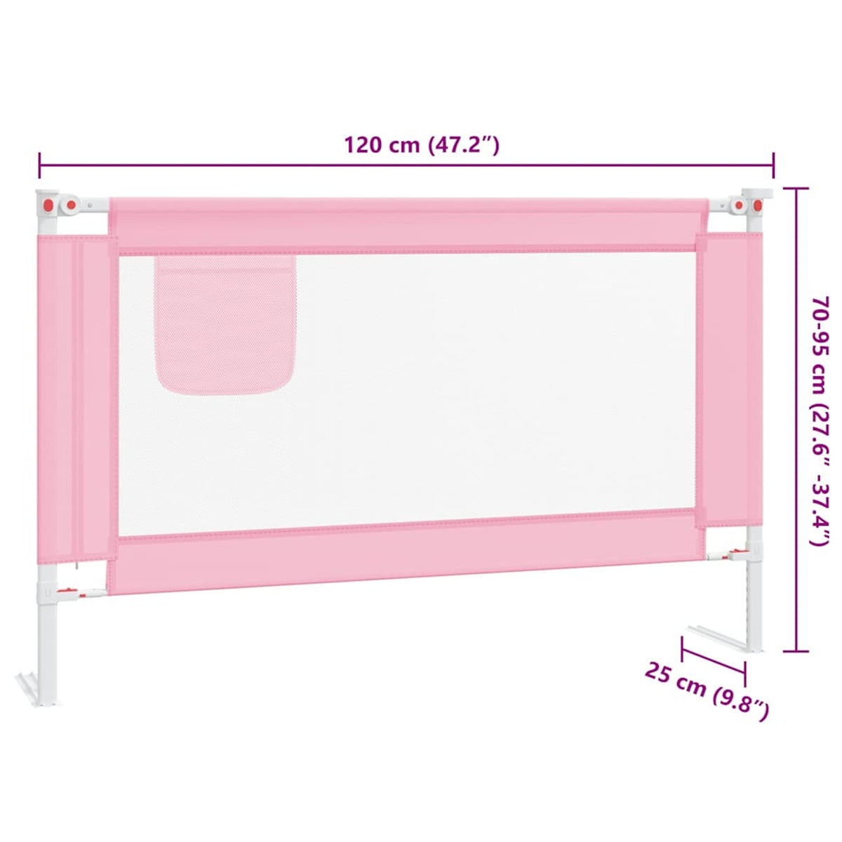 Toddler Safety Bed Rail Fabric (100% Polyester) Pink 120 x 25 x 95 cm Bedguard