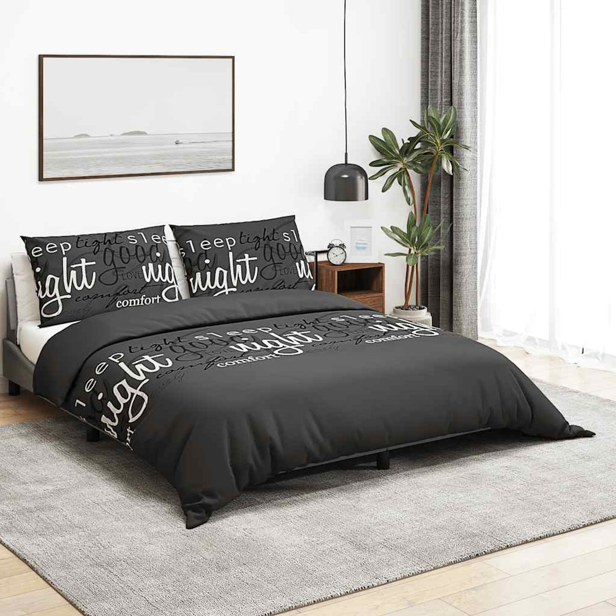 Duvet Cover Cotton Black 200 x 135 cm Bedding Bed Linen Bedroom Variant 4