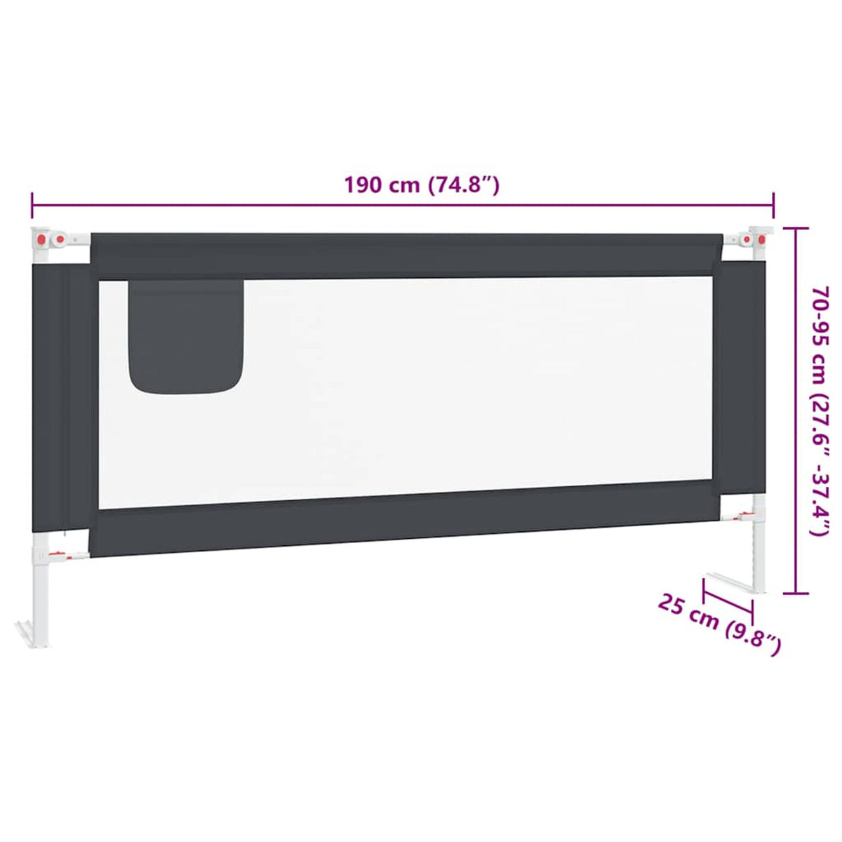 Toddler Safety Bed Rail Dark Fabric (100% Polyester) Dark Grey 190 x 25 x 95