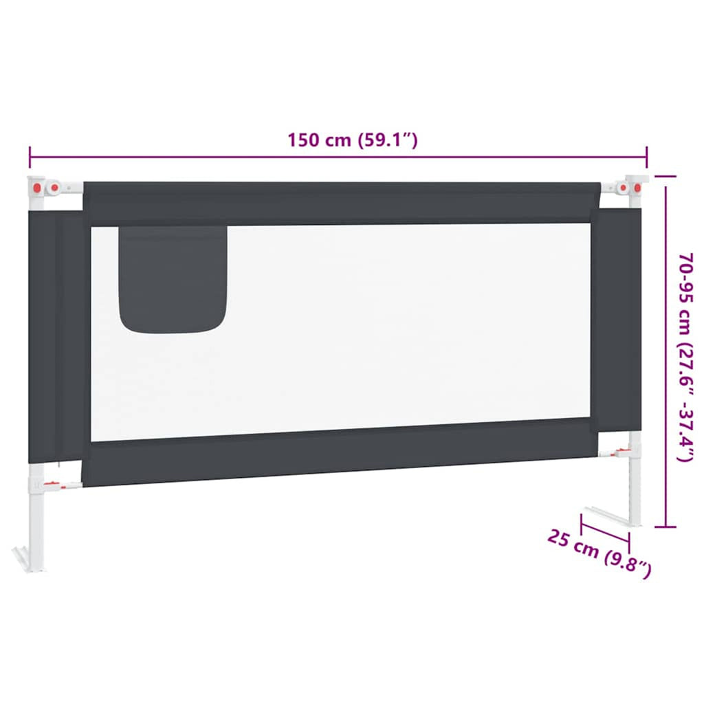 Toddler Safety Bed Rail Dark Fabric (100% Polyester) Dark Grey 150 x 25 x 95