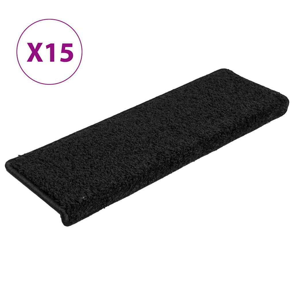 Stair Mats Rectangular Edge Needle-Punched Fabric (100% Black 65 x 21 x 4 cm