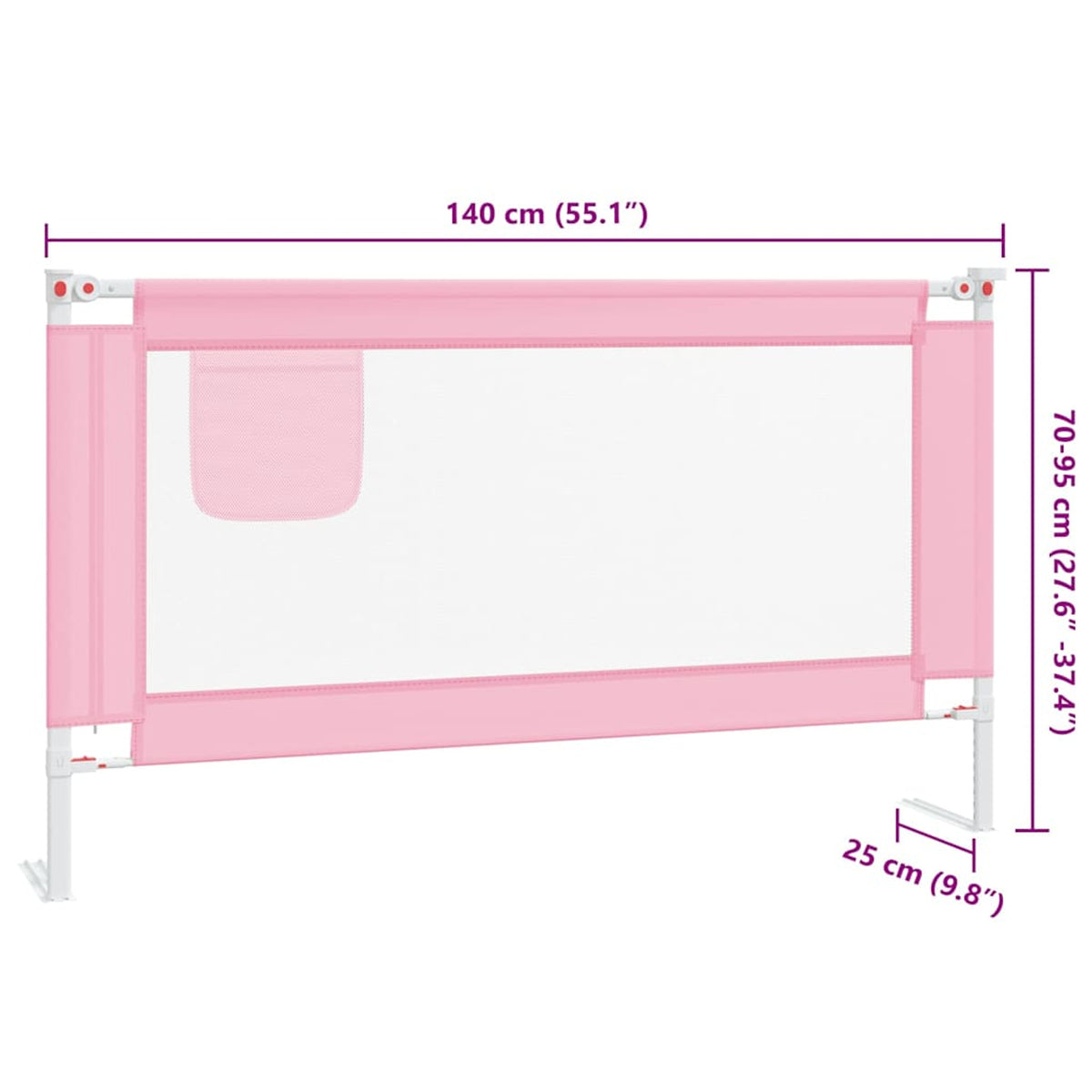 Toddler Safety Bed Rail Fabric (100% Polyester) Pink 140 x 25 x 95 cm Bedguard