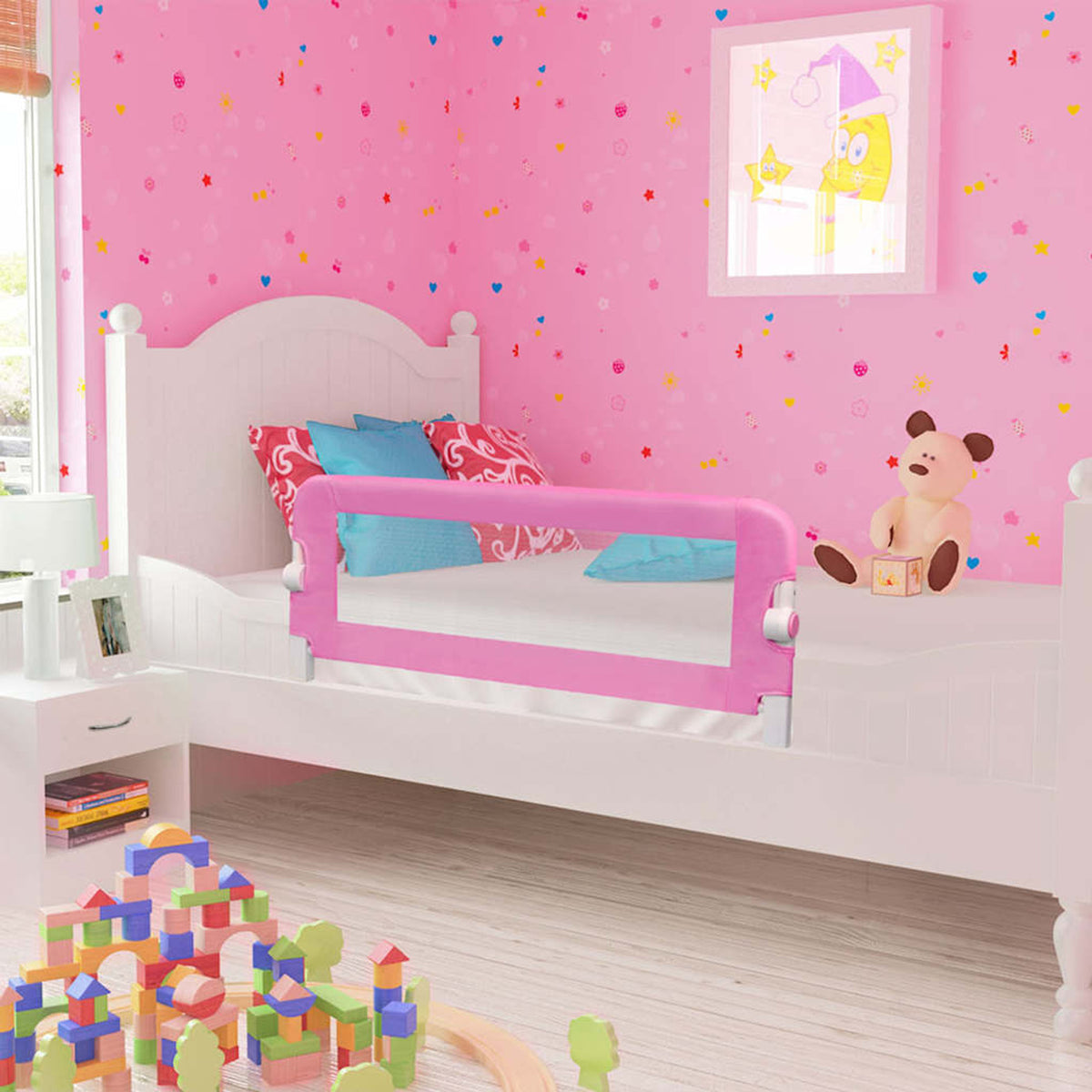 Toddler Safety Bed Rail Polyester Pink 120 x 40.5 x 42 cm Child Bed Guard 5x42cm
