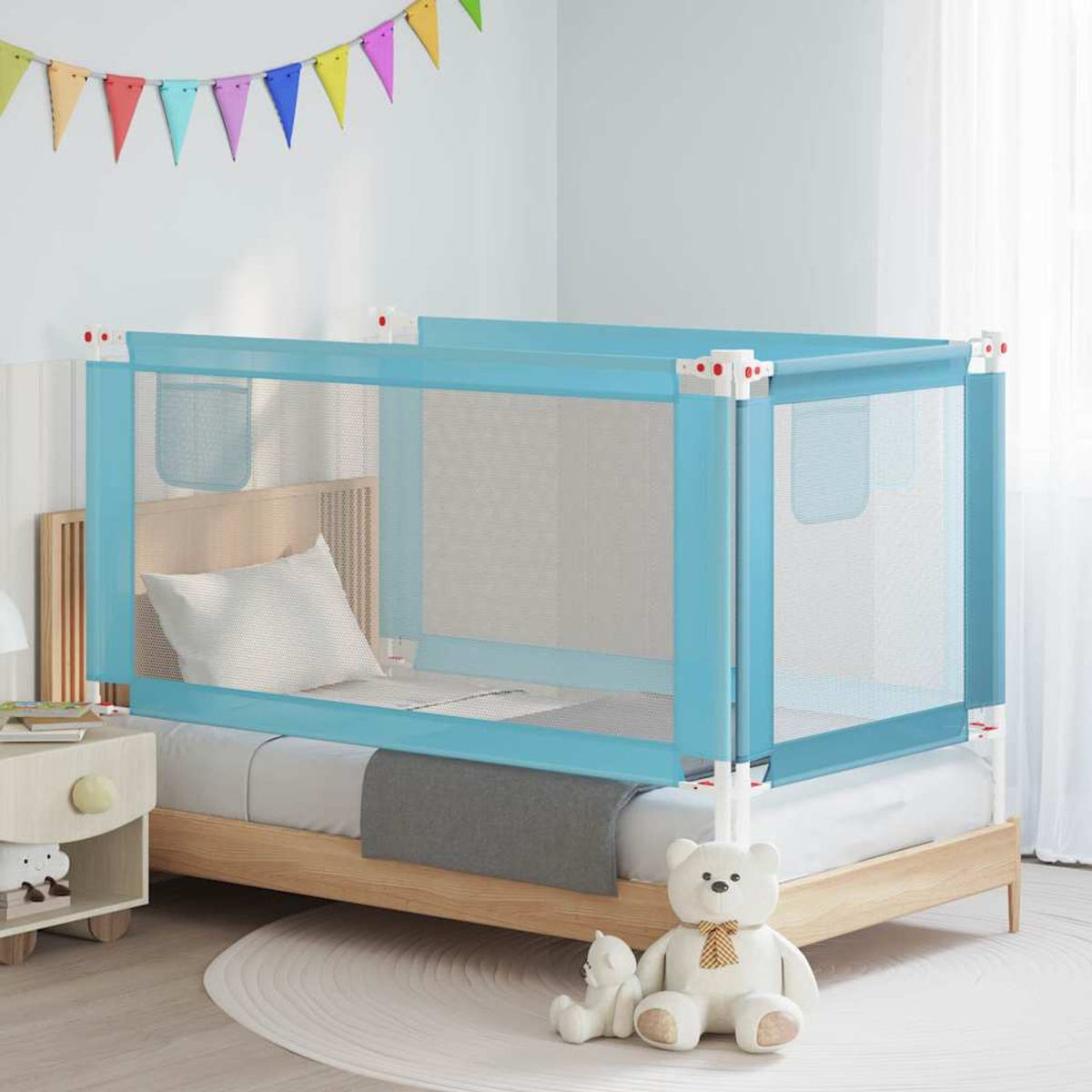 Toddler Safety Bed Rail Fabric (100% Polyester) Blue 160 x 25 x 95 cm Bedguard