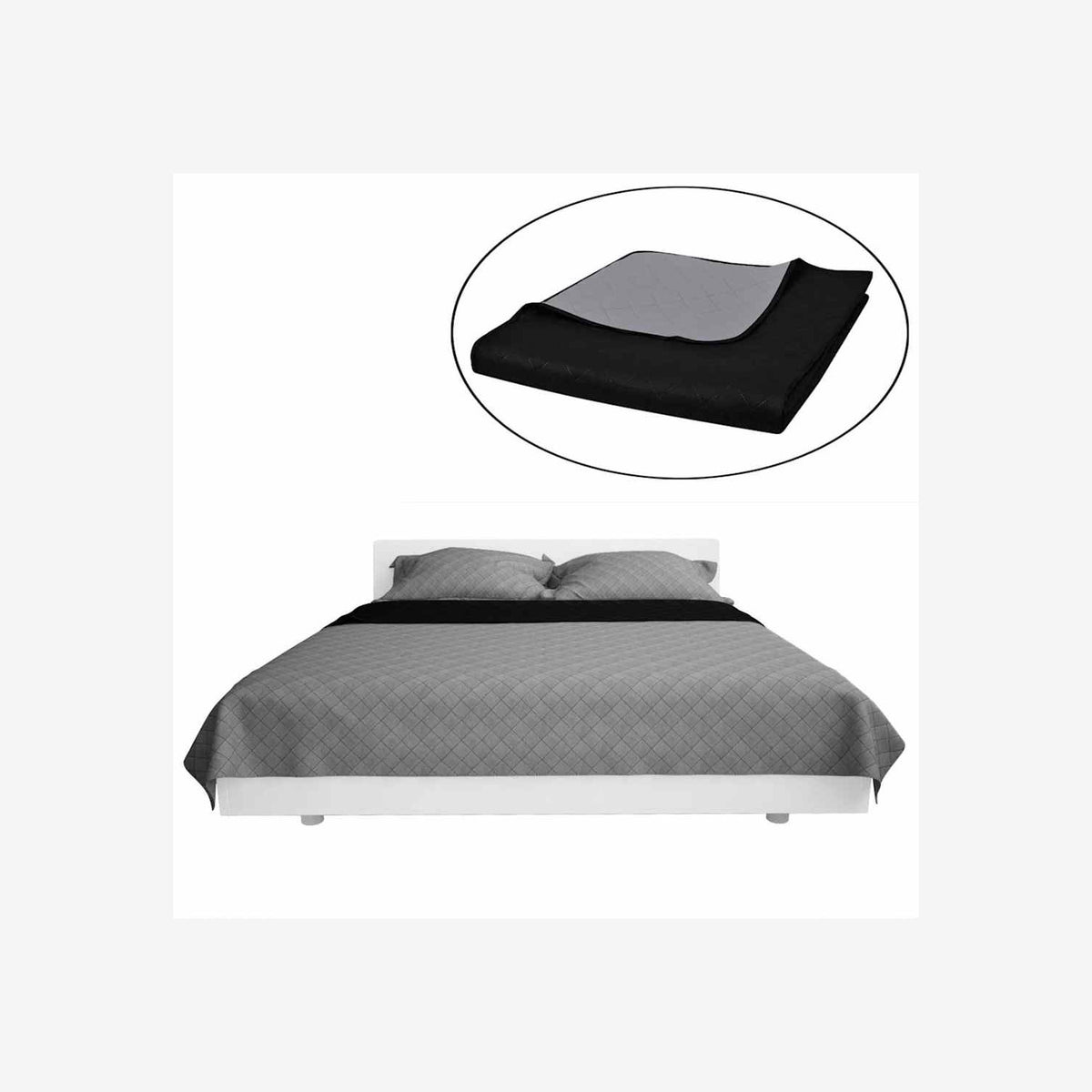 Double-Sided Quilted Bedspread Black/Grey Microfiber With Pp Cotton Variant 3