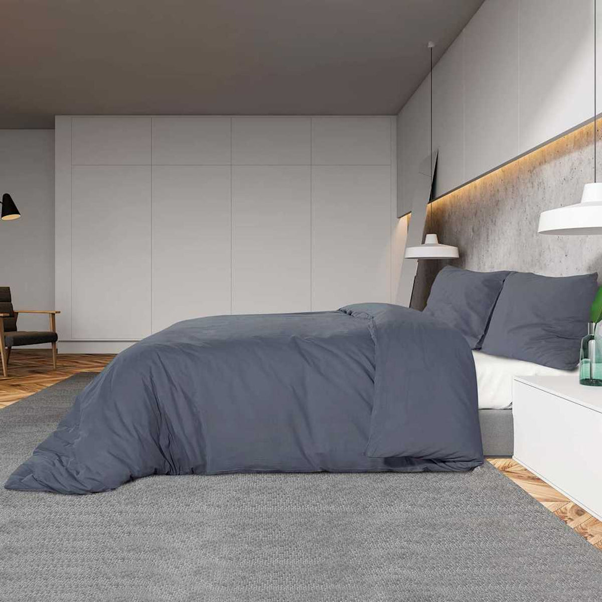 Duvet Cover Cotton Anthracite 220 x 240 cm Bedding Bed Linen Bedroom Quilt
