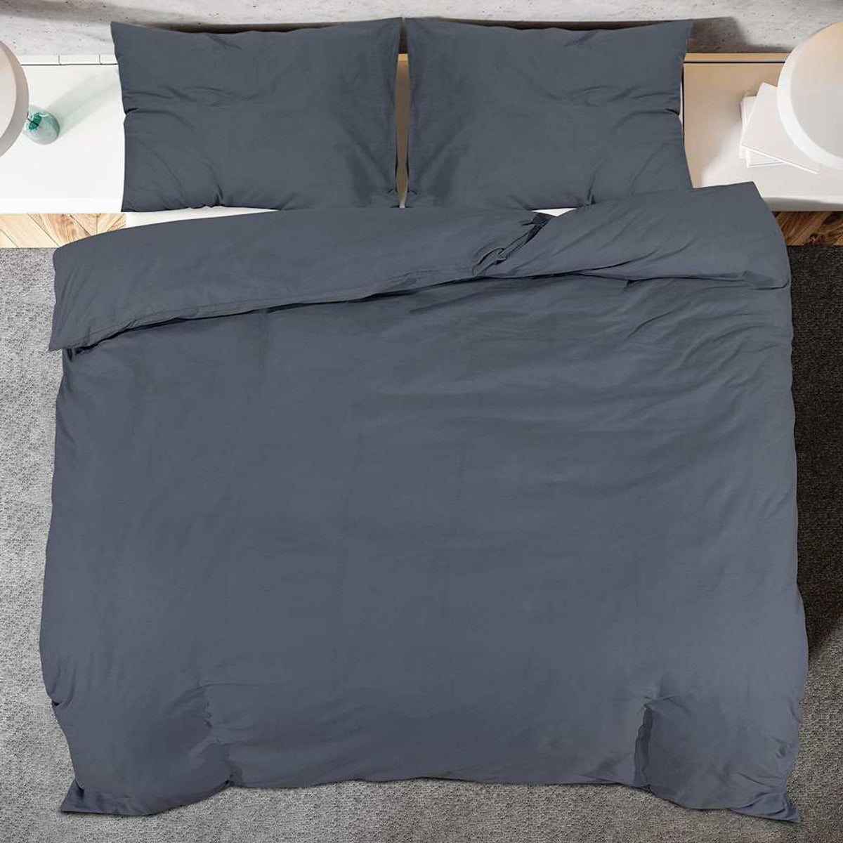 Duvet Cover Cotton Anthracite 220 x 200 cm Bedding Bed Linen Bedroom Quilt