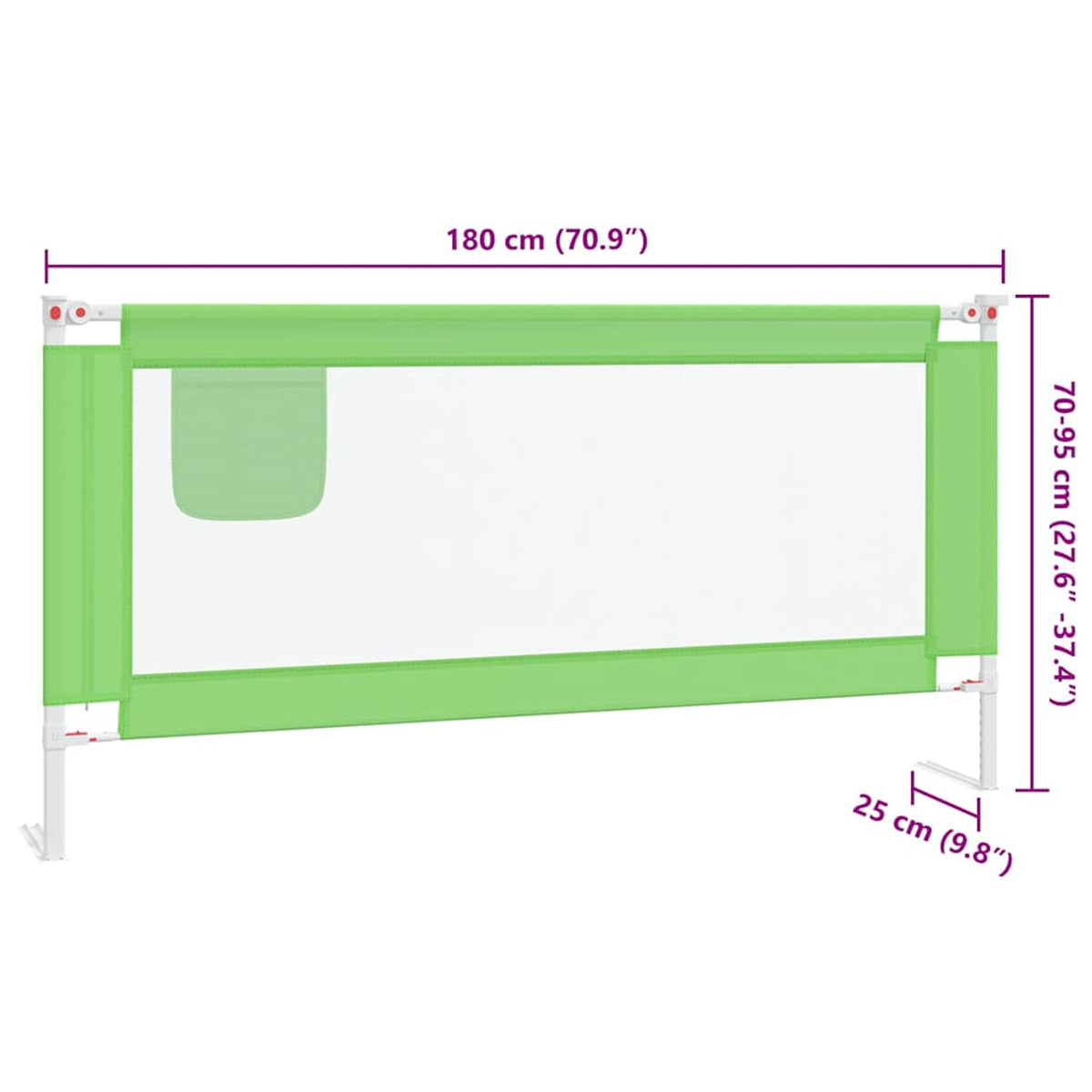 Toddler Safety Bed Rail Fabric (100% Polyester) Green 180 x 25 x 95 cm