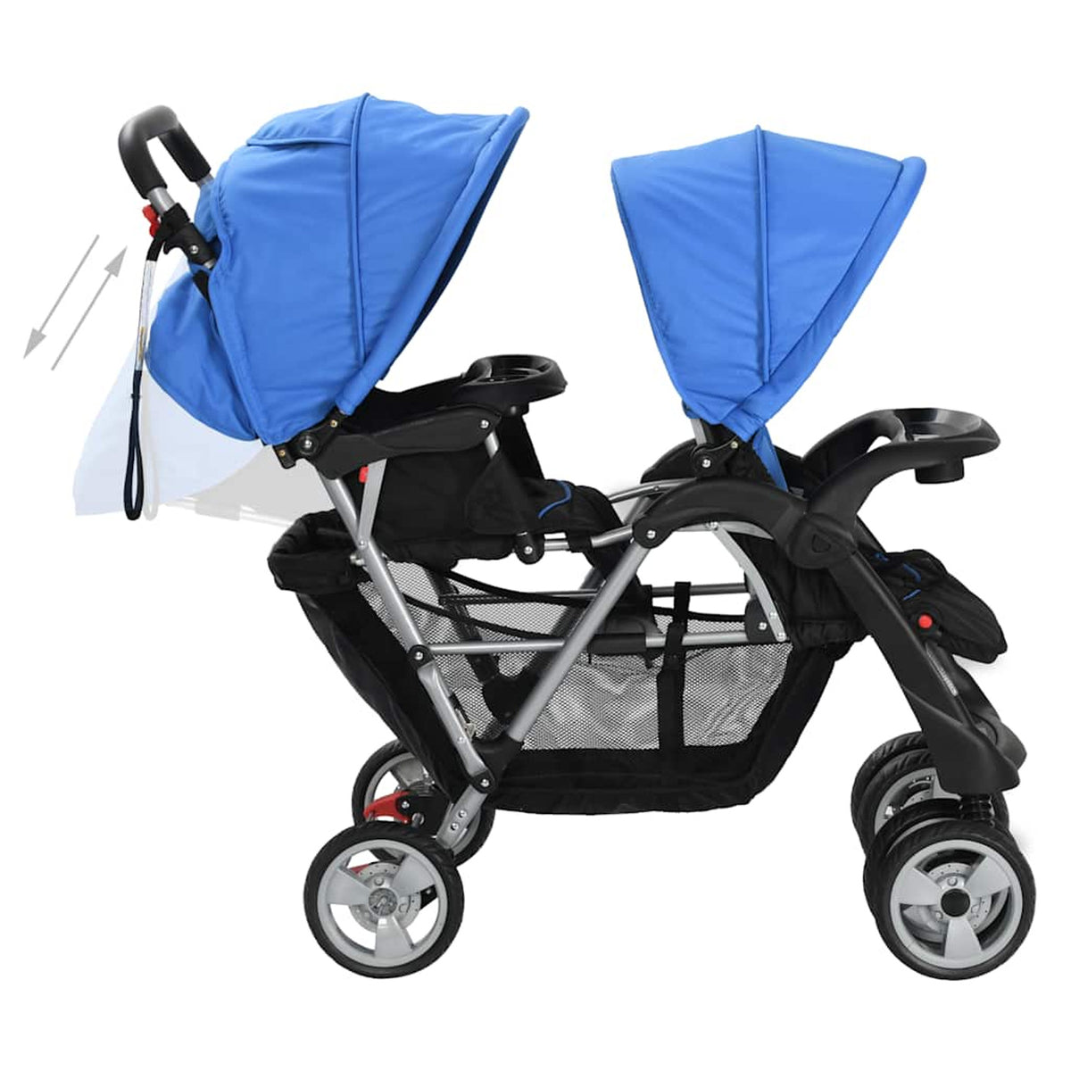 Stroller Steel Blue Lockable 122.5 x 53.5 x 112 cm Pushchair Baby Pram Tandem