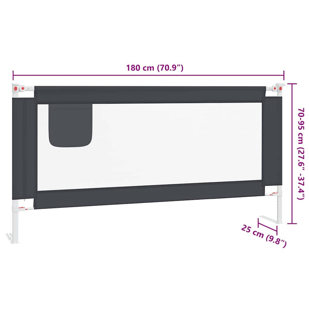 Toddler Safety Bed Rail Dark Fabric (100% Polyester) Dark Grey 180 x 25 x 95