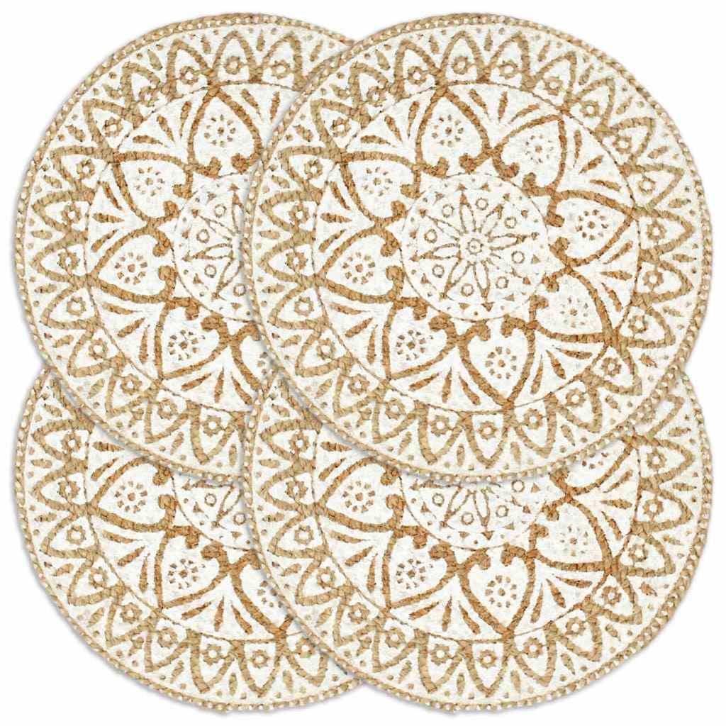 Placemats Round Jute White Floor Mat Home Non Slip Placemat 4 pcs