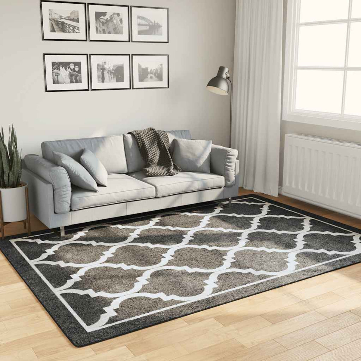 Rug Polyester Black 160 x 0.4 x 230 cm Floor Mat Home Decor Floor Covering