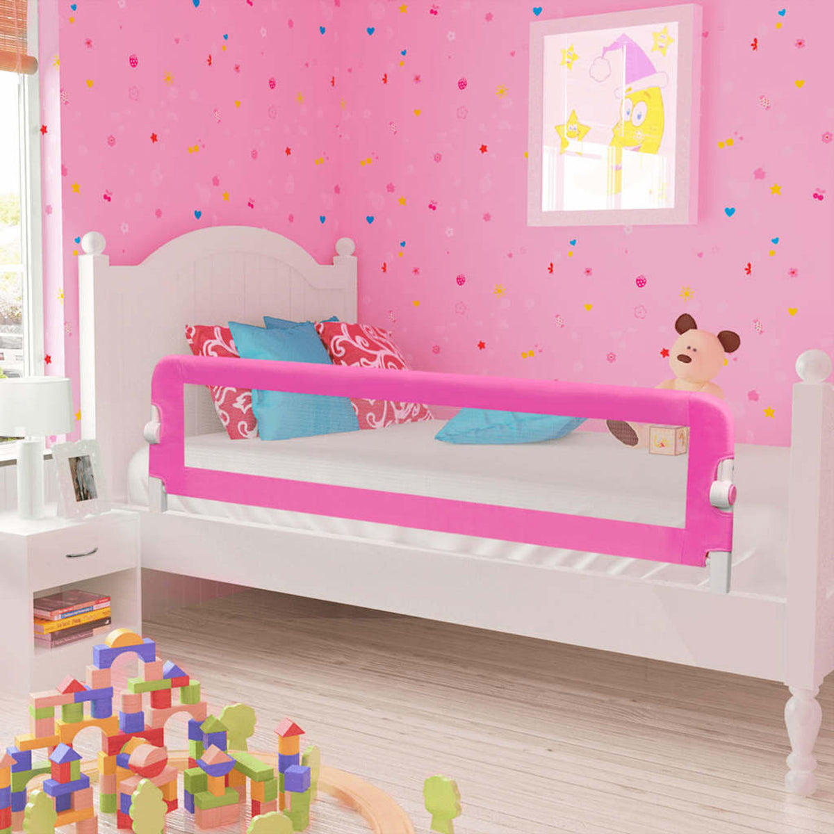 Toddler Safety Bed Rail Polyester Pink 150 x 36.5 x 42 cm Child Bed Guard 5x42cm