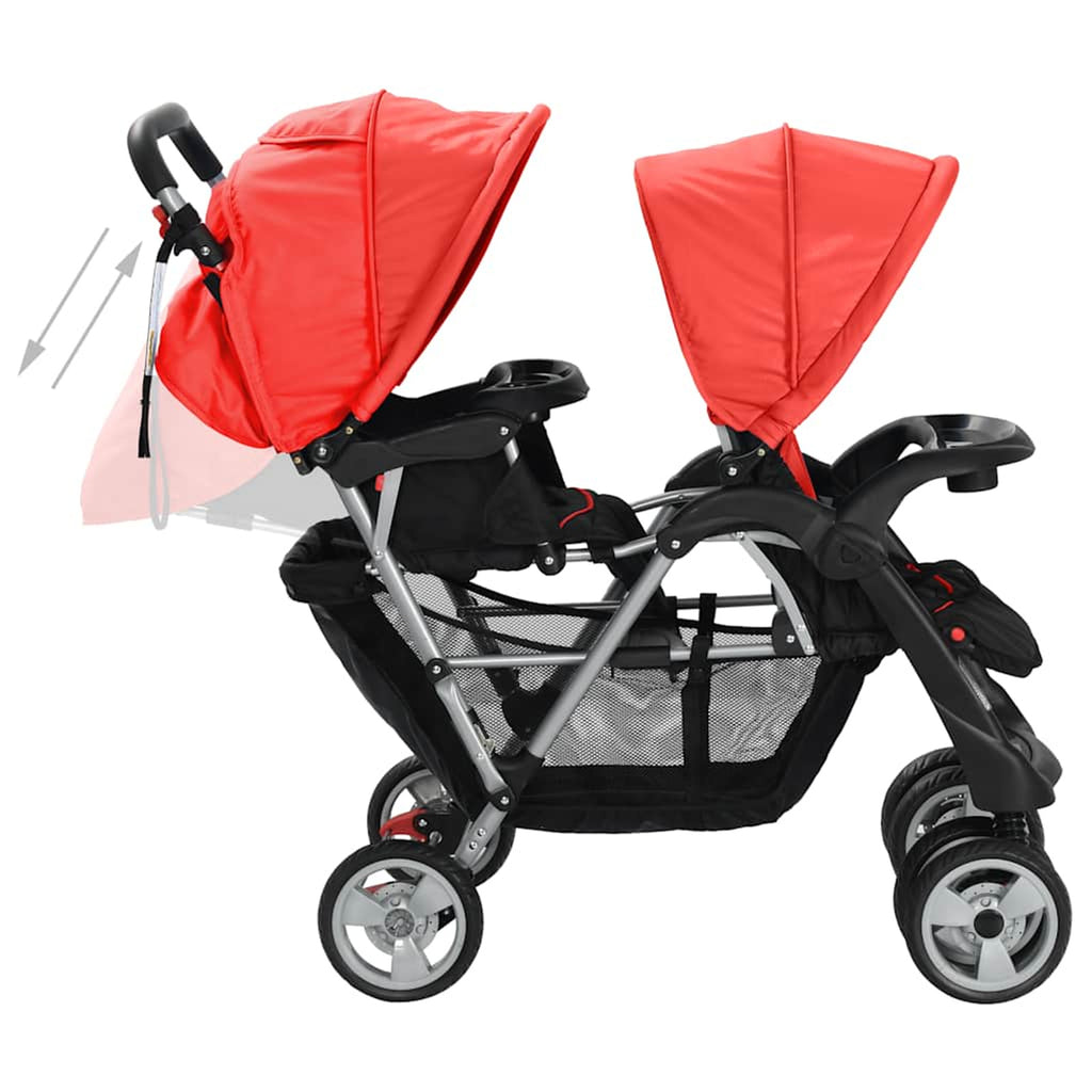 Stroller Steel Red Lockable 122.5 x 53.5 x 111 cm Pushchair Baby Pram