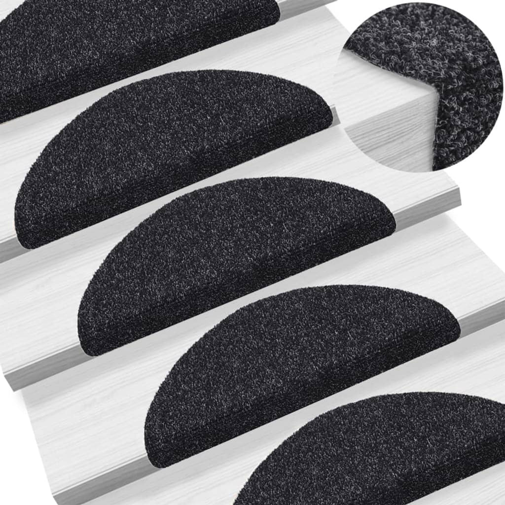 Stair Mats Self-Adhesive Half Round Needle-Punched Fabric (100% Black Floor