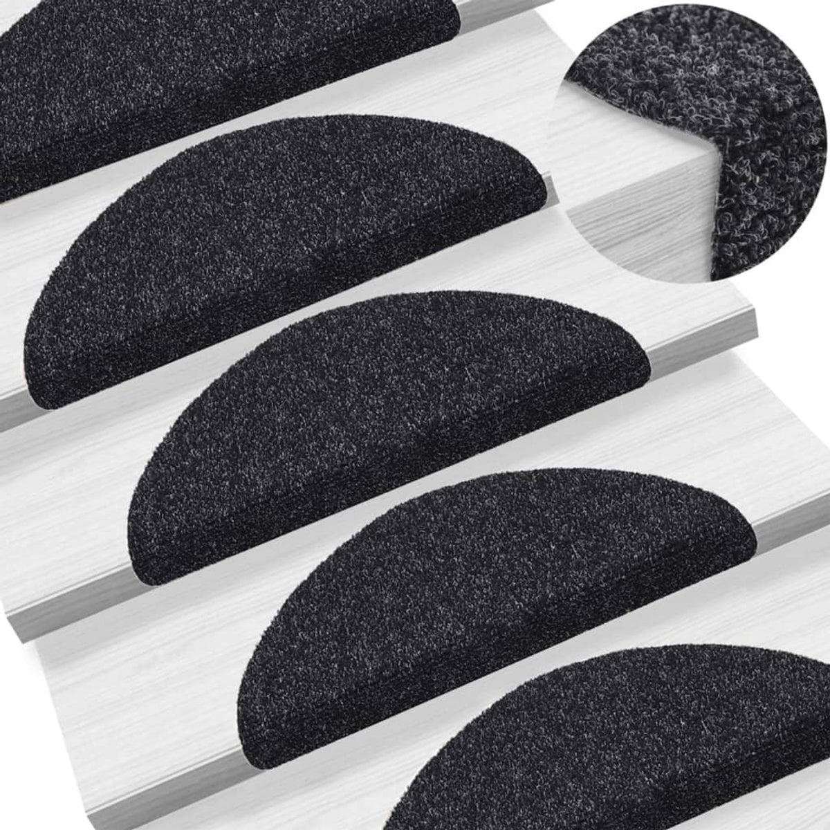 Stair Mats Self-Adhesive Half Round Needle-Punched Fabric (100% Black Floor