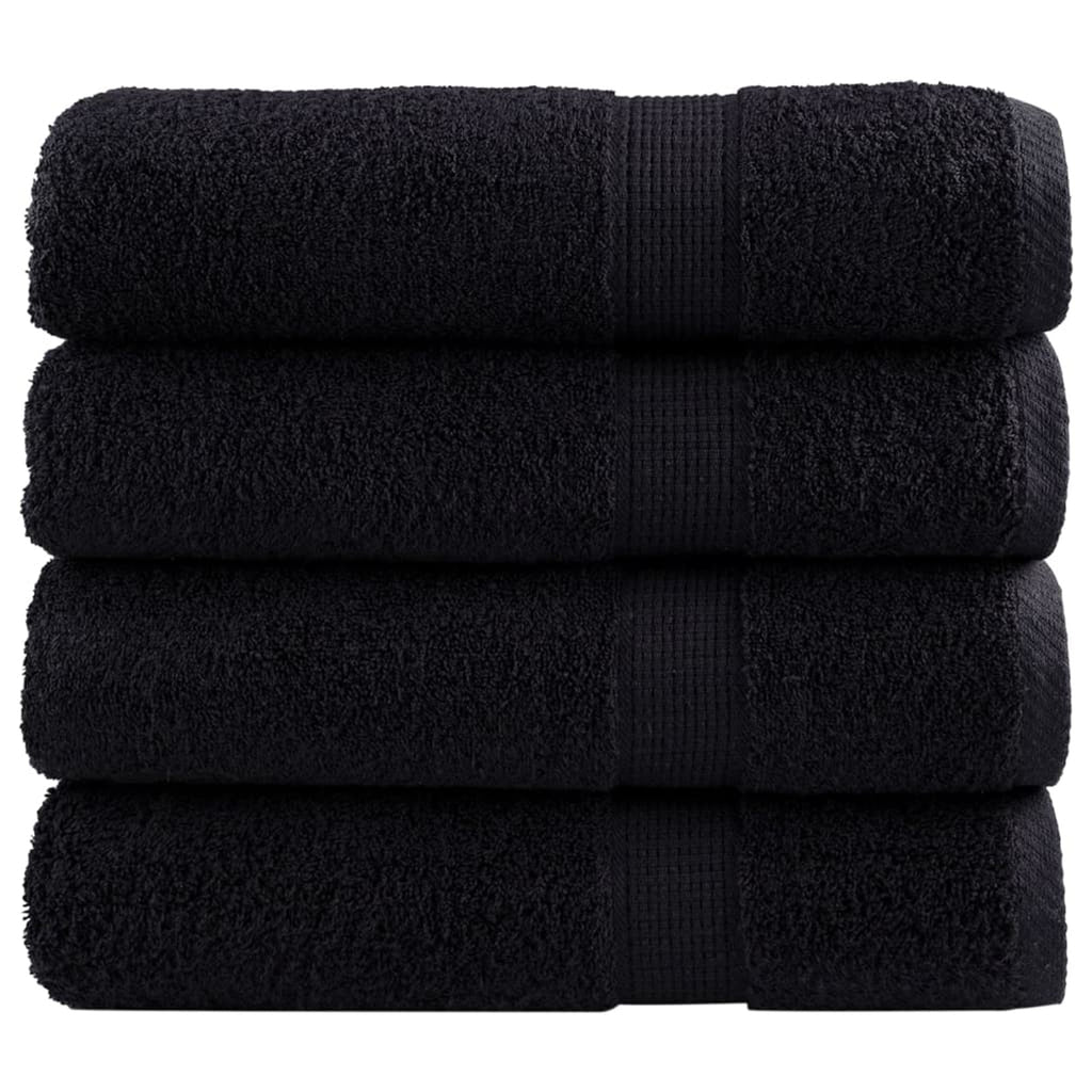 Towel Cotton Black 140 x 70 cm Bathroom Bath Linen Home Towels 4 pcs Variant 2