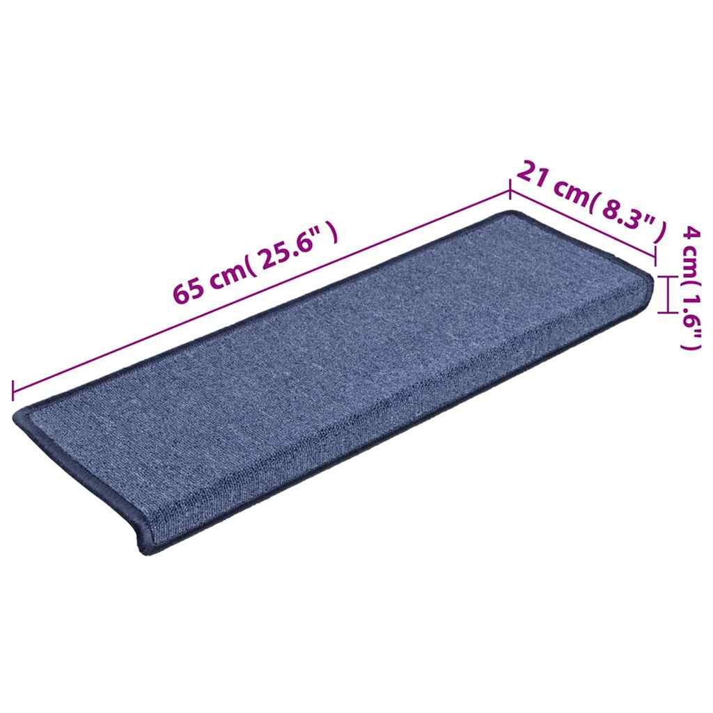 Stair Mats Rectangular Edge Needle-Punched Fabric (100% Blue 65 x 21 x 4 cm