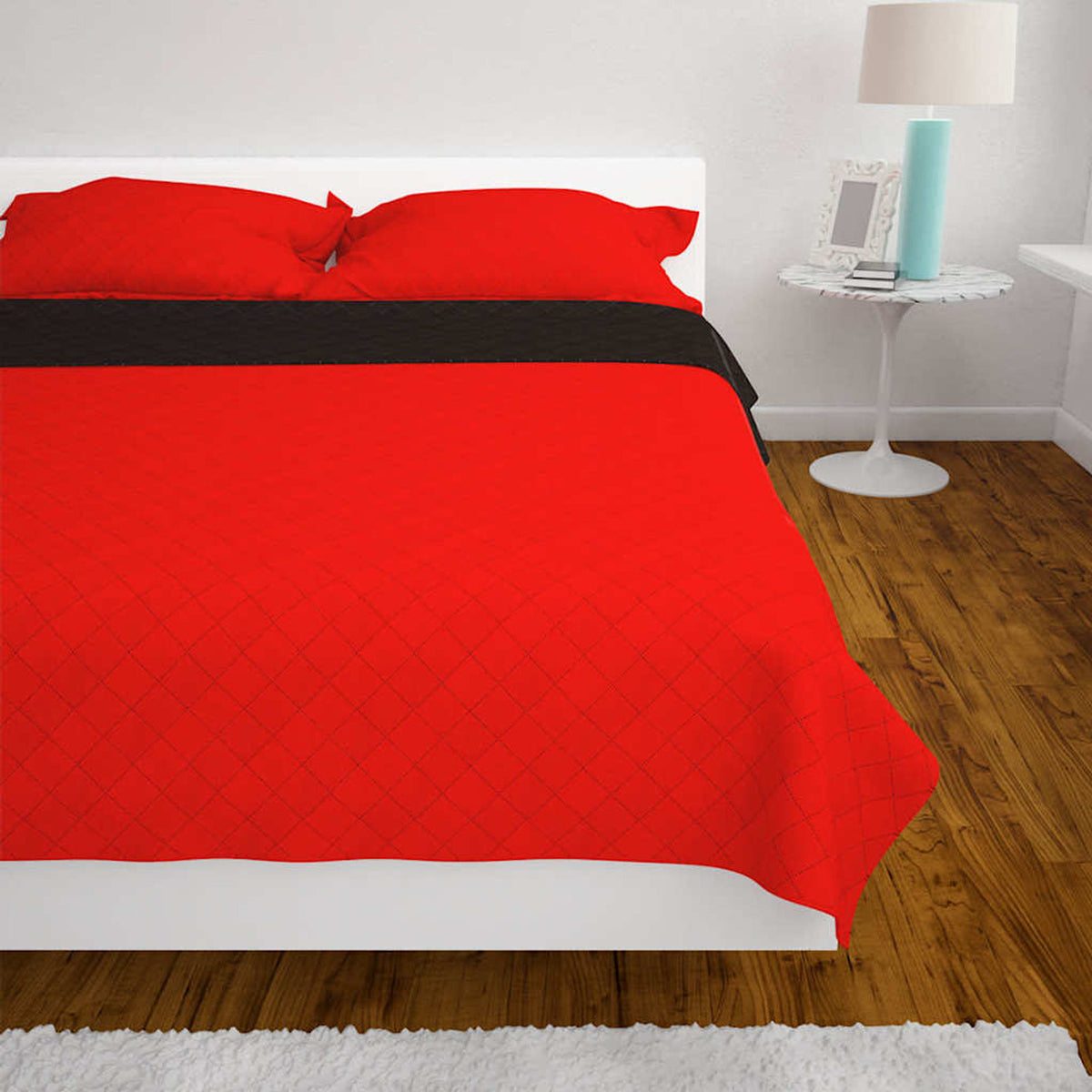 Double-Sided Quilted Bedspread Microfibre With Pp Cotton Fi Red 240 x 220 cm