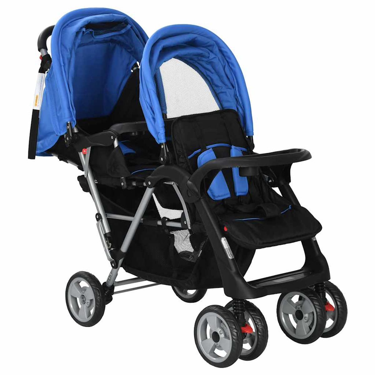 Stroller Steel Blue Lockable 122.5 x 53.5 x 112 cm Pushchair Baby Pram Tandem