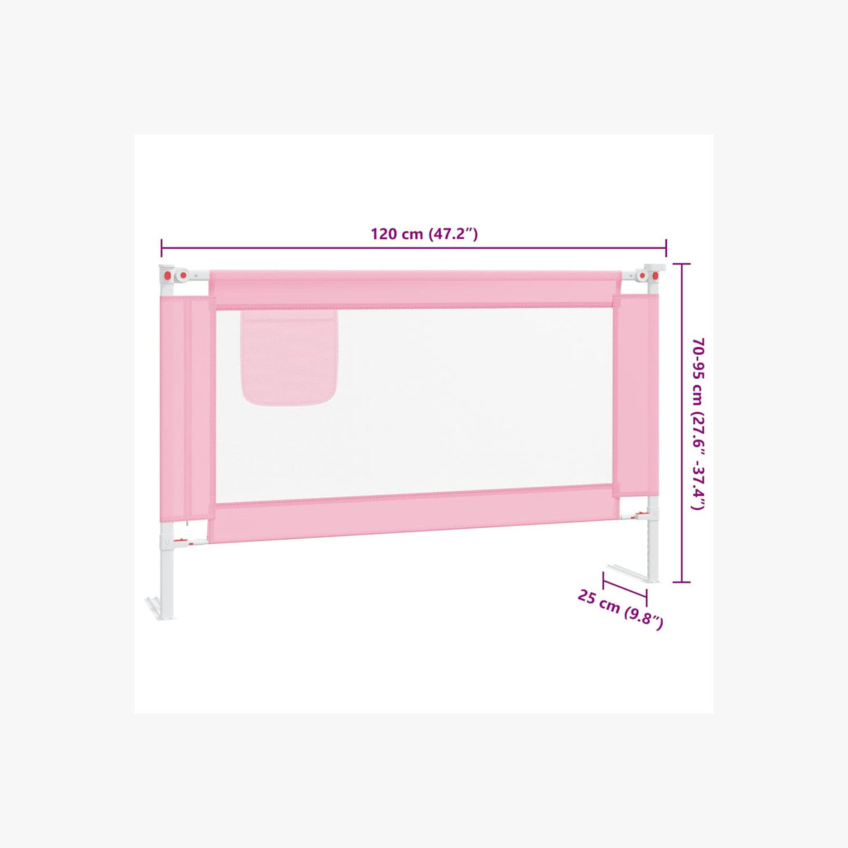 Toddler Safety Bed Rail Fabric (100% Polyester) Pink 120 x 25 x 95 cm Bedguard
