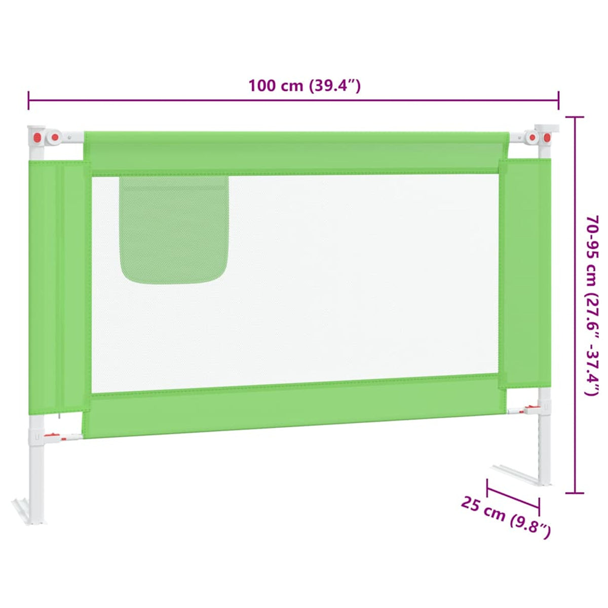 Toddler Safety Bed Rail Fabric (100% Polyester) Green 100 x 25 x 95 cm