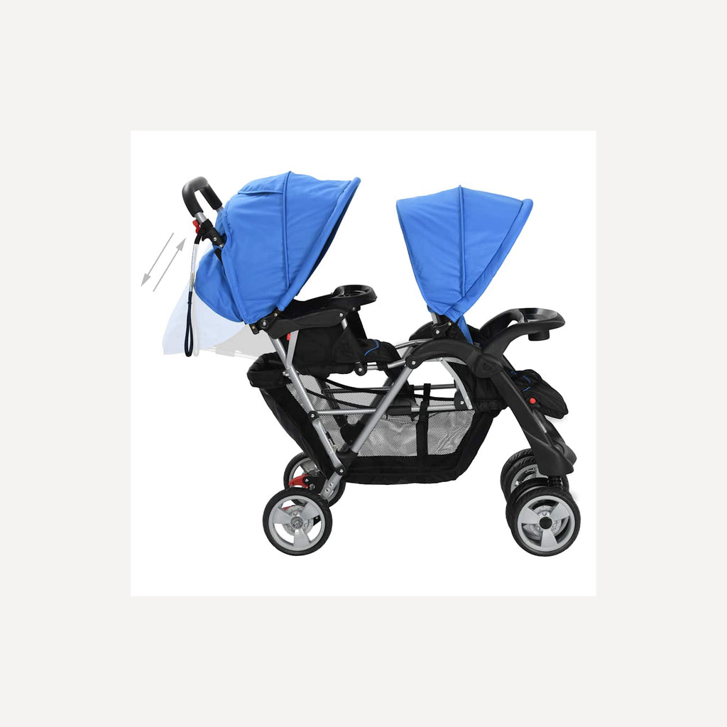 Stroller Steel Blue Lockable 122.5 x 53.5 x 112 cm Pushchair Baby Pram Tandem