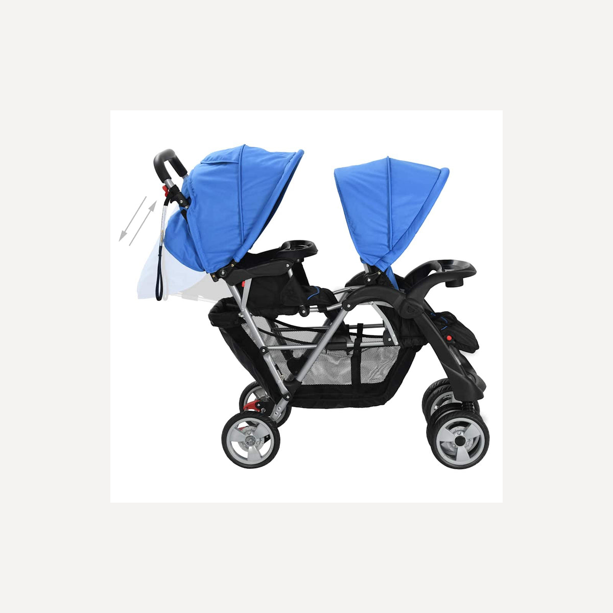 Stroller Steel Blue Lockable 122.5 x 53.5 x 112 cm Pushchair Baby Pram Tandem