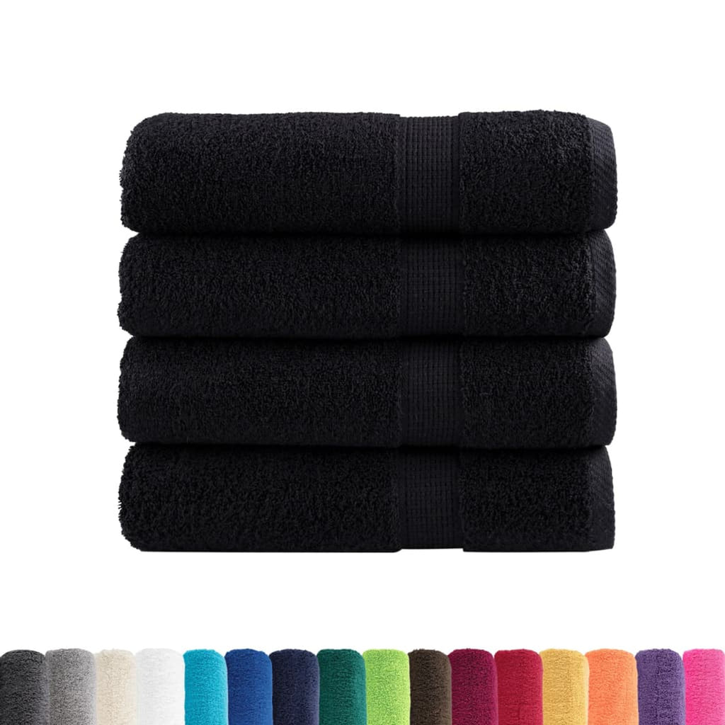 Towel Cotton Black 140 x 70 cm Bathroom Bath Linen Home Towels 4 pcs Variant 2