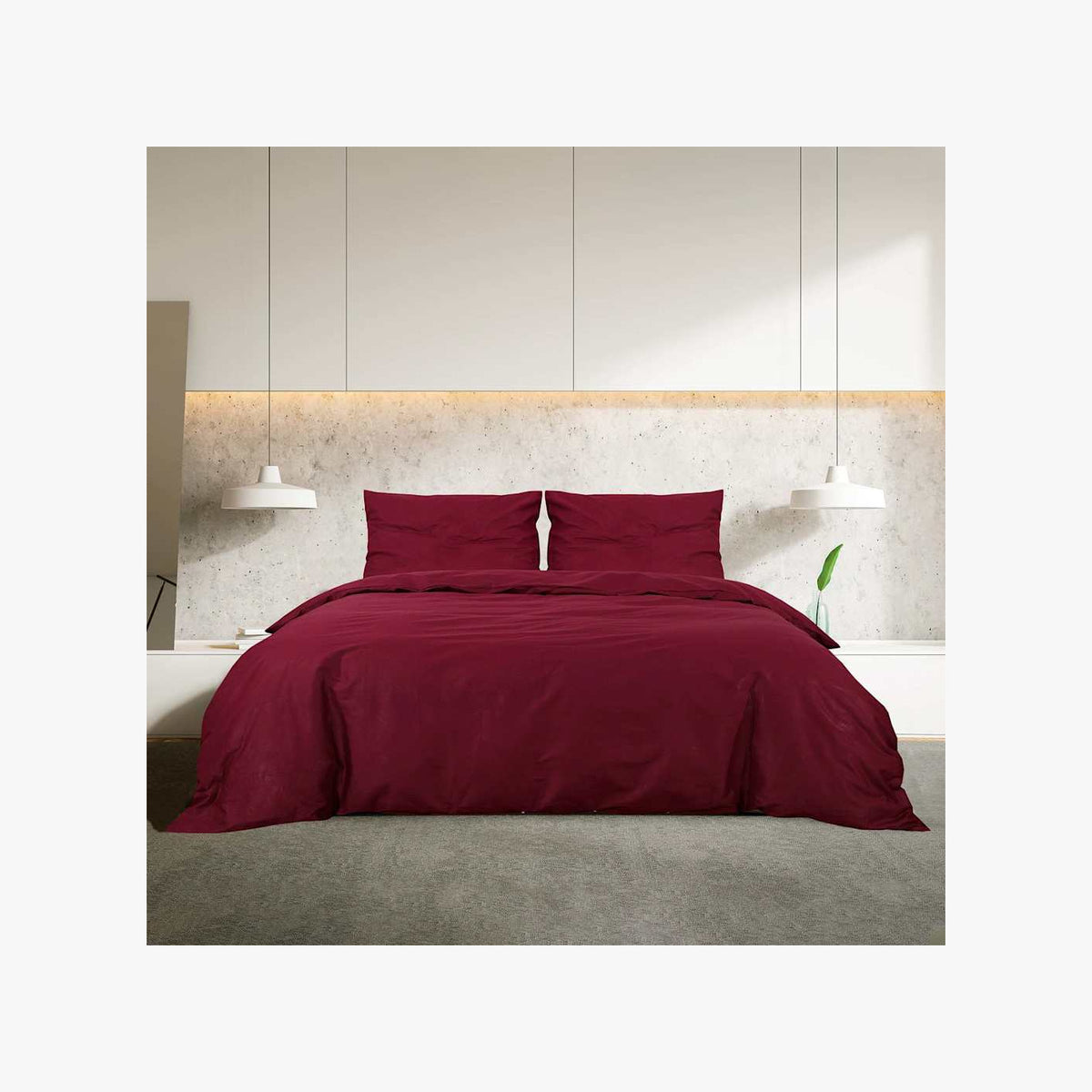 Duvet Cover Cotton Bordeaux 220 x 225 cm Bedding Bed Linen Bedroom Quilt