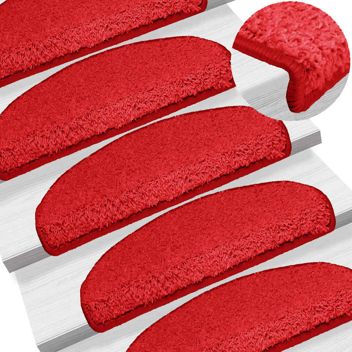 Stair Mats Half Round Large Pp Tufted Red 65 x 25 x 4 cm Floor Mat Home 15 pcs