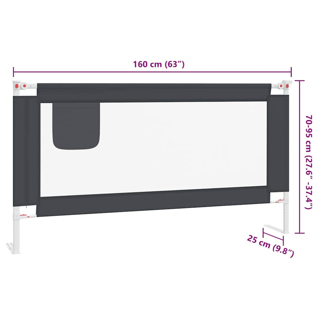 Toddler Safety Bed Rail Dark Fabric (100% Polyester) Dark Grey 160 x 25 x 95